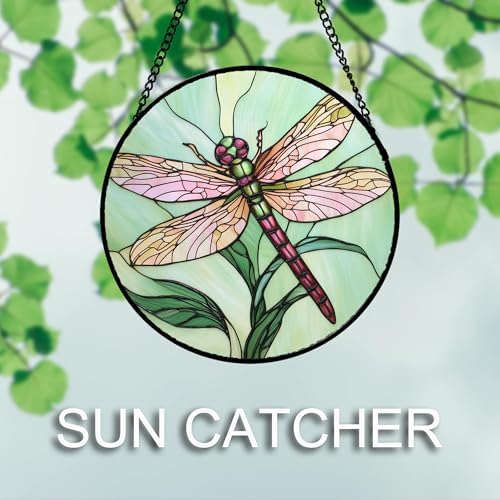 DASTOLL Stained Glass Window Hanging 4 Pcs Set Pink Green Insect Theme Large 11.8" - Butterfly Suncatcher Door Garden Sun Catcher Decor Birthday Christmas for Mom Woman Nana Men - Image 5