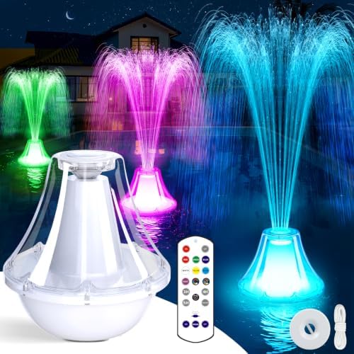 Bubbling Pool Fountain with Lights,Floating Pool Fountains with Anchor,Above Ground Pool Water Fountain Pump,Battery Powered Swimming Pool Floating Fountains for Inground Pool-1PC(White) by CoolPump