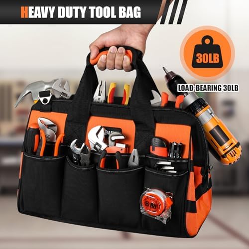 UUP 15" Heavy Duty Tool Bag, 16-Pocket Tool Box Organizer Orange - Image 4
