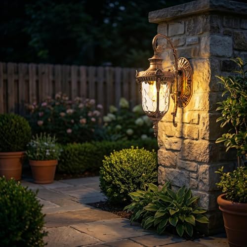 Rustic Wall Sconce Lighting,Lantern Porch Light with Hammered Glass Shade,Waterproof Outdoor Wall Light Fixtures for Garage Room H16.1 in x W9.4 in - Image 3