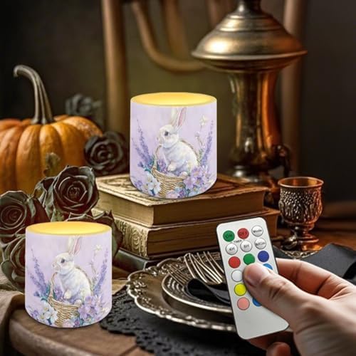 4 Pack Flameless Candles with Remote and Timers Flickering Battery Operated Candles Outdoor Flameless LED Pillar Tea Lights for Home Decor, Flower Easter Bunny Eggs - Image 4