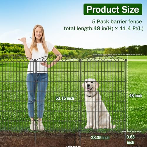 5 Panel No Dig Decorative Garden Fence with Gate 48" H x 11.4'L for Dogs - Image 2