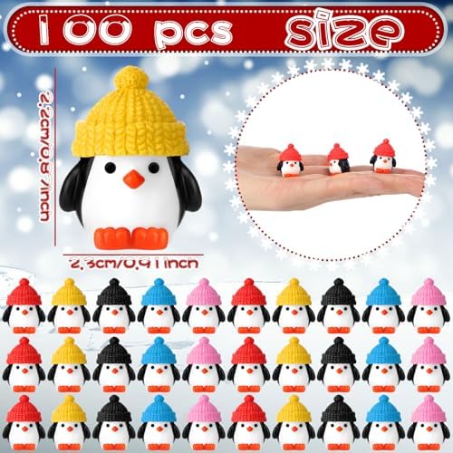 Soulchen 100 Pcs Mini Resin Penguin Figurines with Colorful Hats - Image 3