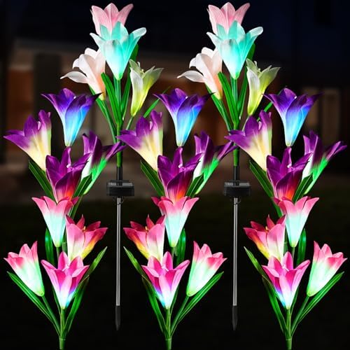 8 Pack Solar Garden Lights Outdoor, 7 Color Changing LED Waterproof Solar Powered Lily Flowers Landscape Lights for Outside Yard, Patio, Pathway Decorative, Décor by TANSOREN