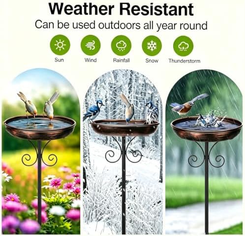 Outdoor Bird Bath with Ground Stake in Antique Copper Finish, 32 Inch Tall Weather-Resistant Deep Bowl for Hummingbirds and Sparrows - Image 5