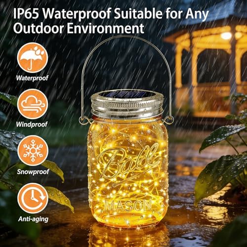 12 Pack Solar Mason Jar Lights for Outside, 30 LED Solar Mason Jar Lids Fairy Lights with 12 Hangers(No Jars) Outdoor Waterproof for DIY Patio Garden Yard Lawn Party Wedding Decoration Warm White - Image 5