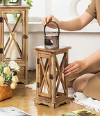 TIMRIS Large Farmhouse Wooden Candle Lantern Set of 2, Rustic Floor Candle Lanterns with Drawer, Vintage Hurricane Lantern Holder for Indoor Outdoor Decor (No Glass) - Image 3