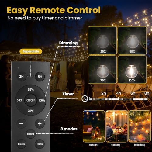 Yusist 200FT Solar String Lights Outdoor Waterproof with Remote,G40 Solar Powered String Lights with 60+3 LED Shatterproof Bulbs, Dimmable Solar Patio Hanging Lights for Outside Backyard Party - Image 2