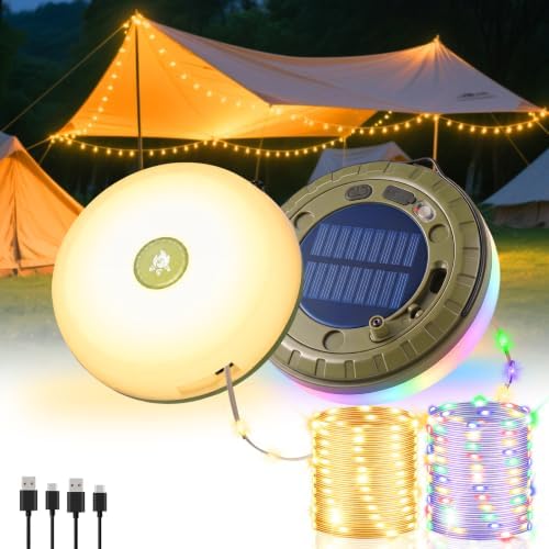 2Pack Solar Camping String Lights, 32.8FT Warm/RGB Rechargeable Tent Lights by Staaricc