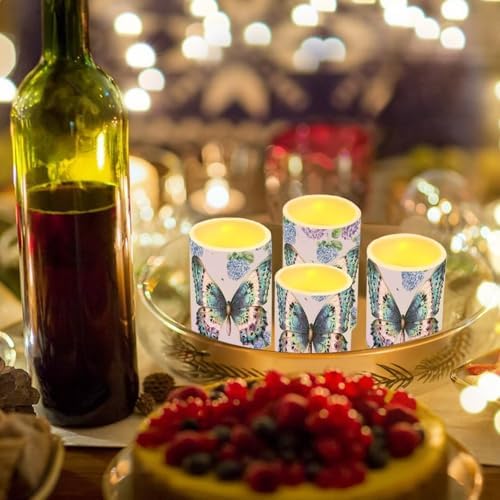GLENLCWE Boho Butterfl Floral Blossoms Flameless Light Candles with 4H 8H Timer, Battery Operated Candles with 18-Key Remote Flickering Smokeless Pillar Candles-4PCS - Image 3