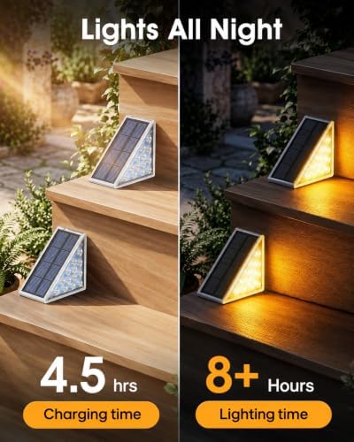 Outdoor Step Lights, 8 Pack IP67 Waterproof Solar Stair Lights, Warm 3000K 13 LED Solar Lights for Steps, Front Steps, Concrete Steps, Porch, Patio, Walkway, Backyard Decor - Image 4