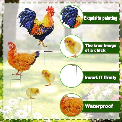4 Pack Rooster Garden Stakes 20.5in Metal Rustproof Chicken Yard Art - Image 3