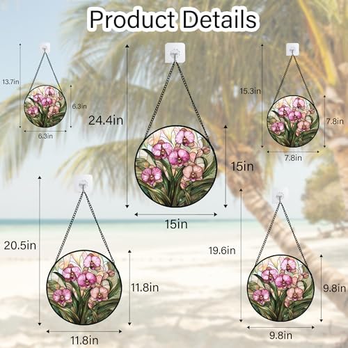 Phalaenopsis Orchid Stained Glass Window Hanging Decor Gifts for Women 15" - Image 6