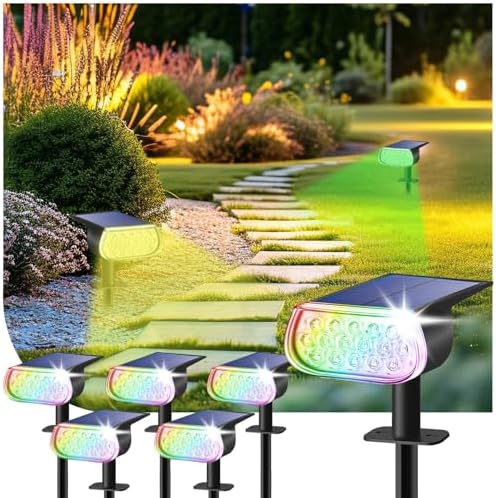 Solar Spot Lights Outdoor Waterproof IP67, Color Changing RGB Landscape Spotlights 8 Lighting Modes Solar Outdoor Lights for Yard Garden Pathway 6 Pack by CAHOUGSMTSolarLights