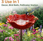 Handmade Metal Flower Garden Stake Bird Bath, Bee Watering Station with Colorful Butterfly & Flower Design – Decorative Bee Feeder Bowl for Outdoor Yard, Garden Decor (2pc) - Image 4