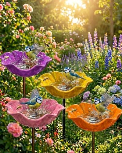 Handmade Flower Garden Stake Decorative,Metal Bee Watering Station Bird Bath Bowl,Mini Small Grace Outdoor Butterfly Pollinator Water Features Sculptures and Decor Wildflower Wildflower for Outside by Unknown