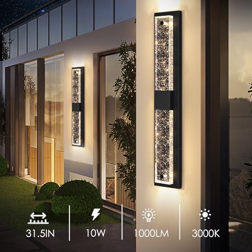 BesLowe 32‘’ Large Outdoor Wall Lights with Crystal Bubble Glass, 10W 3000K - Image 2