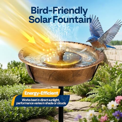 VIVOHOME Bird Bath with Solar Fountain and Metal Ground Stake, Copper - Image 3
