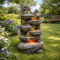 Water Fountain Outdoor,Corded Electric 6-Tier Cascading Rock Waterfall with LED Lights,Garden Fountain with Built-in Pump & Water Circulation,Weather-Resistant Resin for Patio (26.5) by Unknown