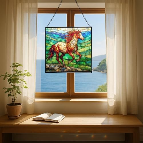 Roan Appaloosa Horse Walking Across Stony Ridge Square Suncatcher – Stained Glass Style Window Panel with Pastoral Scene, Custom Decorative Hanging Art for Equestrian Home, Christmas kdIaAx - Image 6