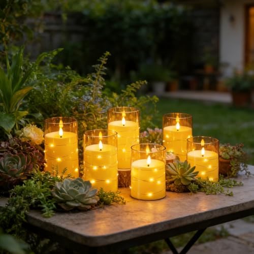 kakoya Flameless LED Candles with Timer 12 Pc Flickering Flameless Candles for Romantic Ambiance and Home Decoration Stable Acrylic Shell,with Embedded Star String，Battery Operated Candles(Gold) - Image 3