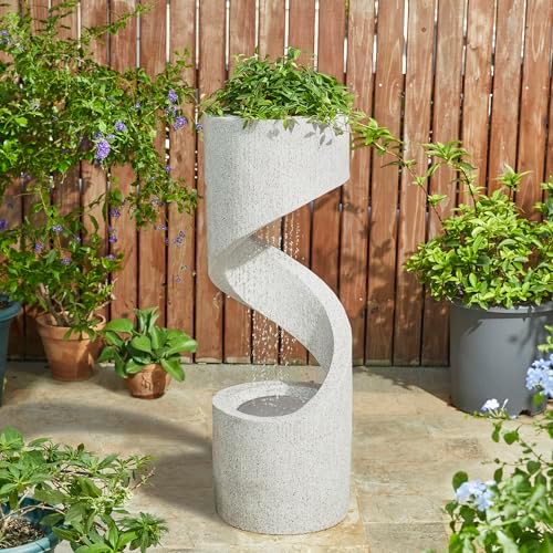 Glitzhome Outdoor Water Fountain, 40.25" H Modern Faux Terrazzo Spiral Shaped Outdoor Fountain with Pump and LED Lights, Polyresin Waterfall Fountain Water Feature for Garden, Patio, Porch Decor - Image 2
