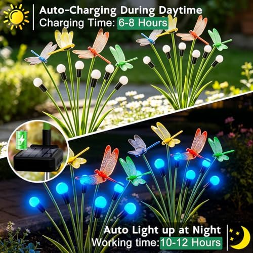 6 Pack Dragonfly Solar Garden Lights Outdoor, 36 LEDs Solar Firefly Lights - Image 5