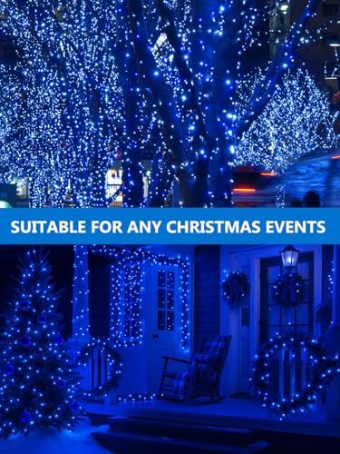 4 Pack Solar Christmas Lights Outdoor Waterproof, 132FT 400LED Solar String Lights Green Wire Fairy Lights, Solar Twinkle Lights with 8 Lighting Modes for Xmas Garden Decorations (Blue) - Image 6