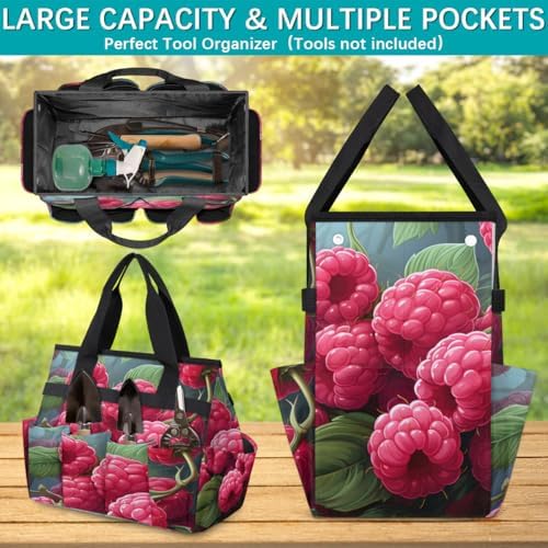 Fruits Garden Tool Bag Organizer Heavy Duty Raspberries Gardening Tote Bag with 10 Pockets for Women Men Gardening Gifts - Image 4