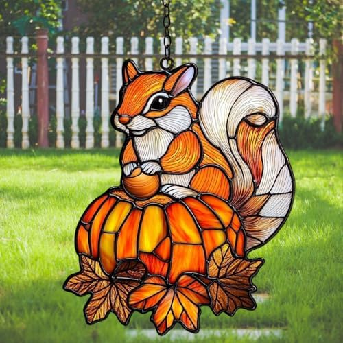 Squirrel and Pumpkin Autumn Acrylic Suncatcher by AVAGAN