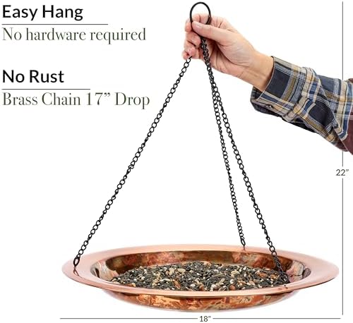 Good Directions Hanging Fire Copper Bird Bath for Outside Backyard, Outdoor, Patio, Garden, Birdbath Gift for Bird Lovers Watchers, Large 18" Pure Copper Metal - Image 6