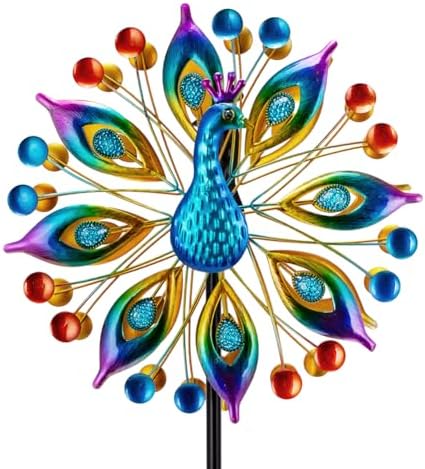 Peacock Outdoor Wind Spinner, 64 Inch Double Wind Sculpture Decor by VEWOSTAR