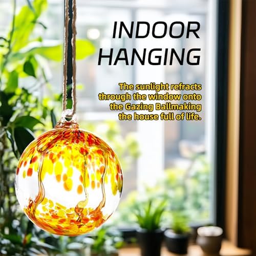 VOREEN 6" Hanging Glass Garden Gazing Ball Hand Blown Glass Witch Ball Christmas Ornament Friendship Balls for Outdoor Garden Patio Window Home Décor, Gift for Mom Wife Friend, Orange - Image 5