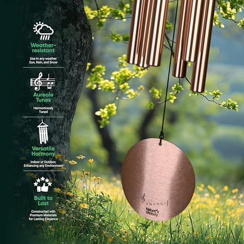 Nature’s Melody Aureole Tunes Wind Chimes – Outdoor Windchime with 6 Tubes Tuned to E Pentatonic Scale, 100% Rustproof Aluminum, Powder Finish & S Hook Hanger for Sympathy, Memorial Gift or Zen Garden - Image 5