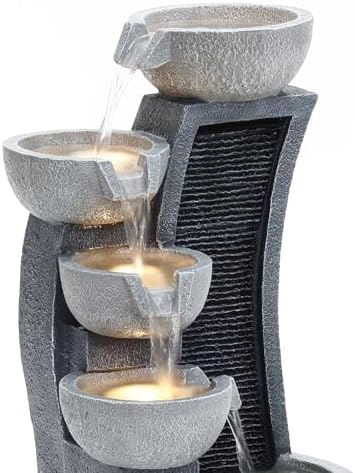 LuxenHome 26" Modern Cascading Water Fountain Outdoor with LED Lights - Image 4