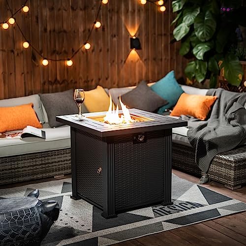 28'' Propane Fire Pit Table, 50,000 BTU Fire Table with Steel Lid, Big Legs, Laval Rocks. - Image 6