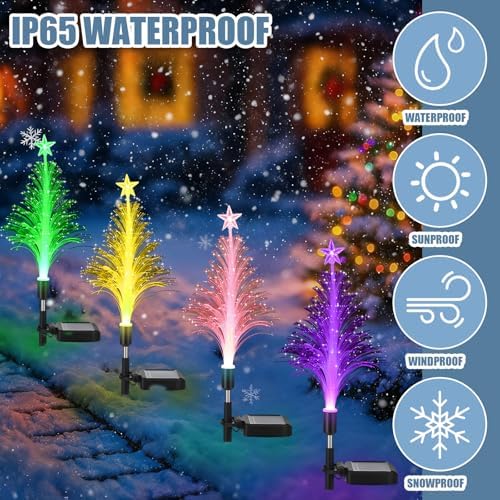 Baquler 6 Pack Solar Christmas Tree Garden Stake Lights Outdoor Waterproof Color Changing Christmas Lighted Yard Decorations Optical Fiber Xmas Pathway Lights for Lawn Patio Cemetery (7 Color Change) - Image 3