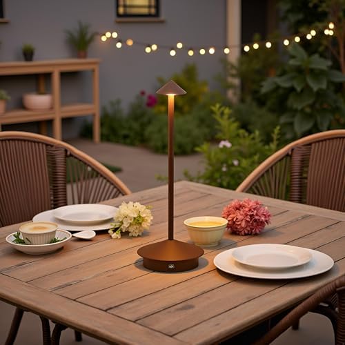 EJQ 2 Pack LED Rechargeable Cordless Table Lamps,Portable Outdoor 5000mAh Battery Operated Table Light Touch Control 3 Color Dimmable for Patio/Cofee/Restaurant/Camping/Dining/Bedroom-Brown - Image 5