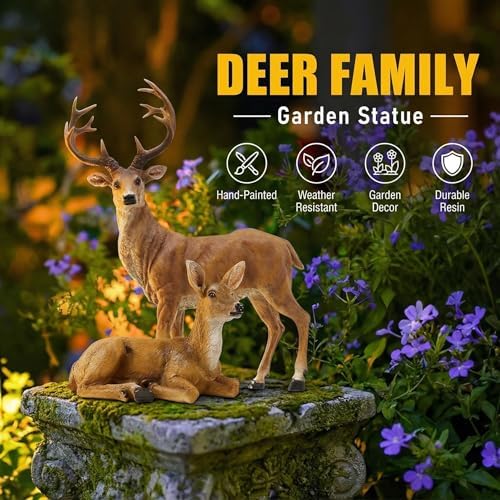 Resin Female Deer & Standing Male Deer Figurine Animals Statue Home Garden Yard Ornament Lawn Outdoor Patio Decor - Image 3