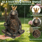 Frog Garden Statue, Yard Decorations Outdoor Decor, Weather-Resistant Animal Figurines & Sculptures, Seated Prince Frog with Scepter for Patio & Lawn, 11.5" H×9.8" L - Image 3