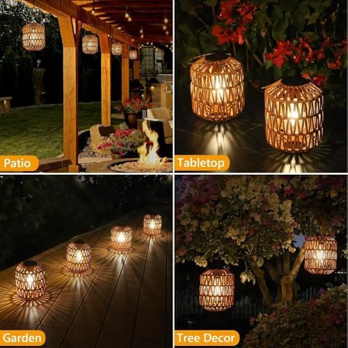 2 Pack Solar Lanterns Outdoor Waterproof, Rattan Solar Lights for Garden, Patio, Yard, Hanging Decorative Landscape Lighting with Auto On/Off, Warm White - Image 5