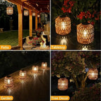 2 Pack Solar Lanterns Outdoor Waterproof, Rattan Solar Lights for Garden, Patio, Yard, Hanging Decorative Landscape Lighting with Auto On/Off, Warm White - Image 5