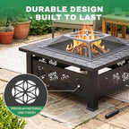 Outvita Outdoor Fire Pit, 32 Inch Square Firepit Table, Floral Cutout - Image 7