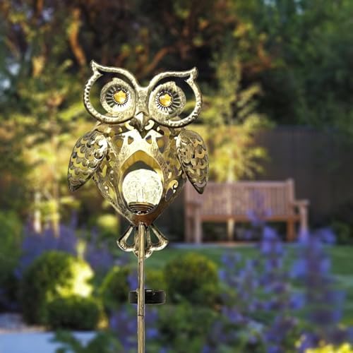 Owl Solar Garden Lights Outdoor, 40.55" Tall Iron Metal Yard Art, Weatherproof Pathway Stakes for Patio Lawn, Unique Owl Statue with Warm LED for Fence Plant Pot Decoration - Image 5