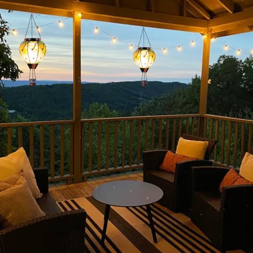 2 Pack Dragonfly Hot Air Balloon Solar Lantern Outdoor Waterproof, Glass Balloon Lanterns for Outside, Decorative Hanging Solar Lights Patio Garden Yard Gift for Women Moms - Image 3
