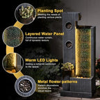 37" H Modern Indoor Water Fountains - Rectangular Outdoor Waterfall Fountain with LED Lights and Pump and Sculpted Flowers for Office, Living Room, Bedroom, Garden and Home Art Decor - Image 3