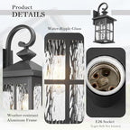Darkaway Large Outdoor Light Fixtures Wall Mount, 21inch Outside Wall Lights Exterior Lighting Fixture with Water Ripple Glass Outdoor Sconce for House Porch Hallway Garage, 2Pack - Image 3