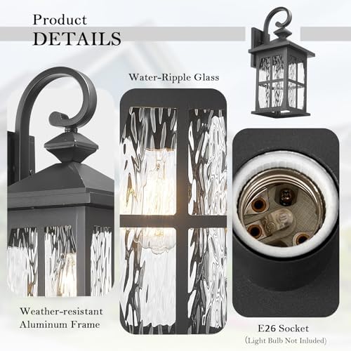Darkaway Large Outdoor Light Fixtures Wall Mount, 21inch Outside Wall Lights Exterior Lighting Fixture with Water Ripple Glass Outdoor Sconce for House Porch Hallway Garage, 2Pack - Image 3