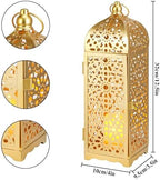 BHCJ 2-Pack Vintage Decorative Candle Lantern 12.5'' High Metal Moroccan Lantern Hanging Lantern with Hollow Pattern for Home Decorations Living Room Garden Parties Events Indoors Outdoors(Gold) - Image 2