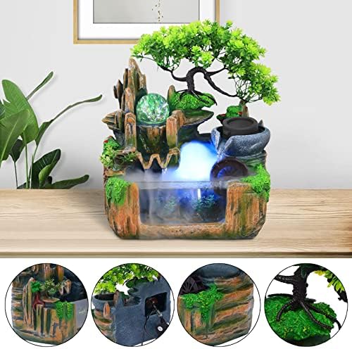 Tabletop Fountain Ornament, 110V Rockery Fountain, Small Rockery Water Fountain Indoor with LED Lamp Atomization Effect, Suitable for Living Room, Bedroom, Office Decoration (B) - Image 4